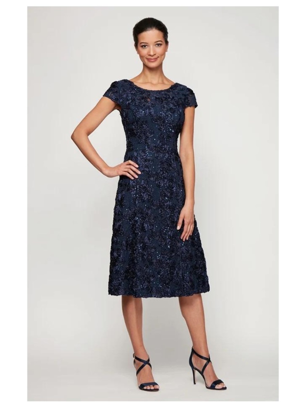 NWT Alex Evenings Audrey Rosette Lace Short Dress - size 16